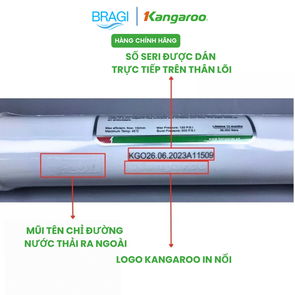 Combo 10 Lõi Kangaroo Gồm 123 HK + Màng RO50GPD + 6 Lõi Hydrogen+ KÈM CÚT VÀ DÂY
