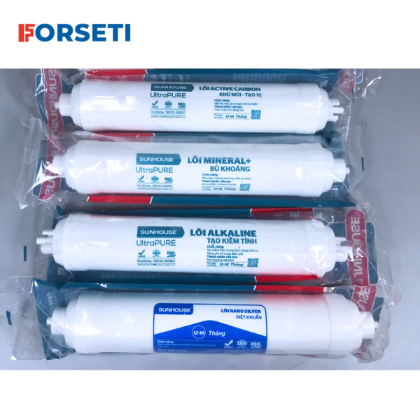 Trọn bộ 8 lõi lọc Sunhouse chính hãng dùng cho máy lọc nước SHA8858K,... (123, RO, Active, Min, Alkaline, Nano)