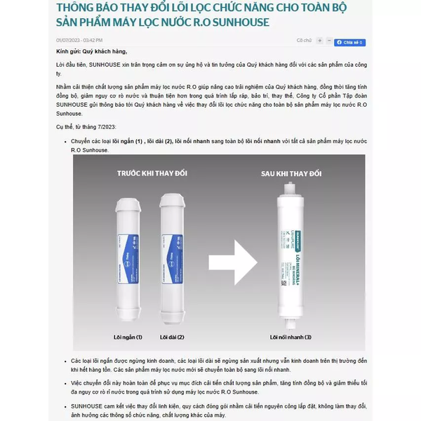 Combo 7 lõi lọc nước chính hãng cho model máy SUNHOUSE SHA8868K (123RONAM)