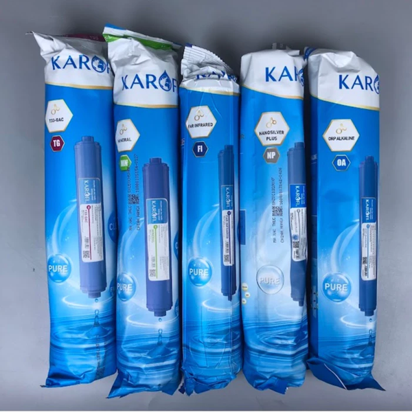 Bộ 5 lõi chức năng Karofi 56789 (T33, Min, Far, Nano, ORP Alkaline) giúp làm ngọt nước, bù khoáng và hỗ trợ cân bằng PH
