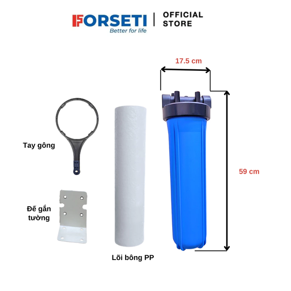 Bộ cốc lọc xanh BÉO 20inch lọc đầu nguồn gồm giá, lõi, gông mở cốc lọc