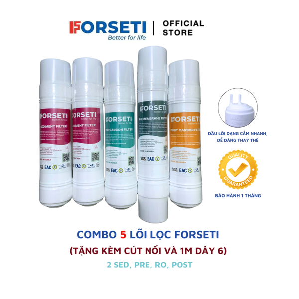 Combo 5 lõi lọc Forseti đúc cắm nhanh Hàn Quốc (2SED+PRE+RO+POST)
