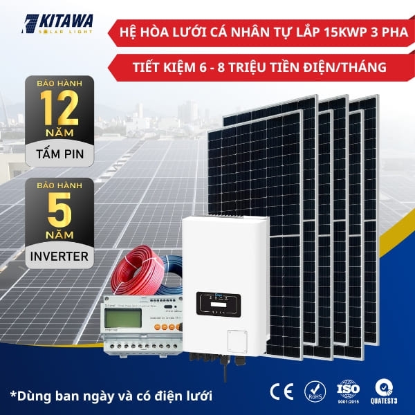 Hệ Điện Mặt Trời Hoà Lưới 15kWp 3 Pha Tự Lắp (Dùng Ban Ngày, Có Điện Lưới) - Hoá Đơn 6 - 8 Triệu