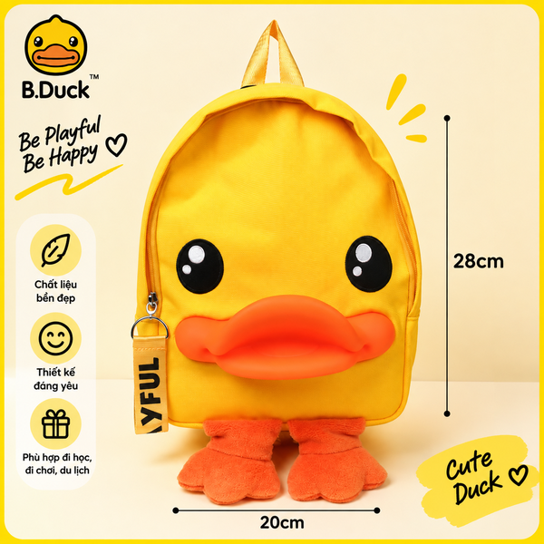 Balo B.Duck Vịt Vàng Cho Bé, Balo Mầm Non Hình Vịt 3D Dễ Thương, Cặp Đi Học Mẫu Giáo Cho Bé Trai Bé Gái