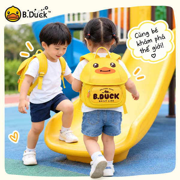 Balo B.Duck Vịt Vàng Cho Bé 1-4 Tuổi Có Dây Dắt Chống Đi Lạc, Balo Nắp Gập Nhẹ Thoáng Khí Cho Bé Trai Bé Gái