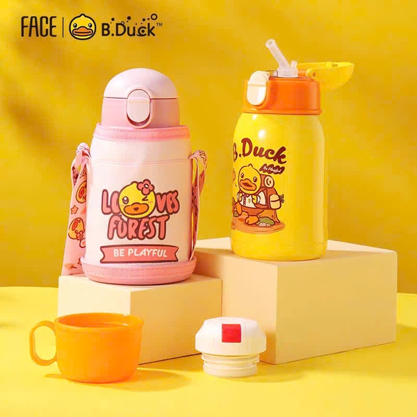 Bình Nước Giữ Nhiệt B.Duck 500ml Inox 316L Cho Bé – Có Ống Hút & Dây Đeo, Giữ Nhiệt Lạnh Nóng