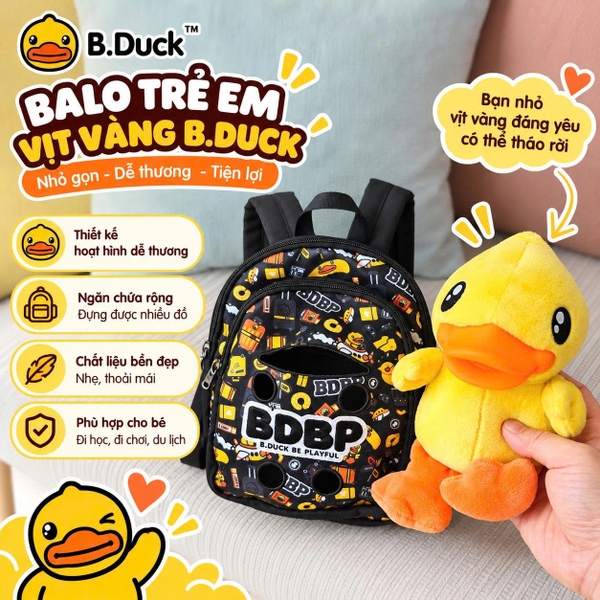 Balo Trẻ Em B.Duck Vịt Vàng Kèm Thú Bông 3D, Có Dây Dắt Chống Thất Lạc, Balo Cho Bé Trai Bé Gái 1–5 Tuổi