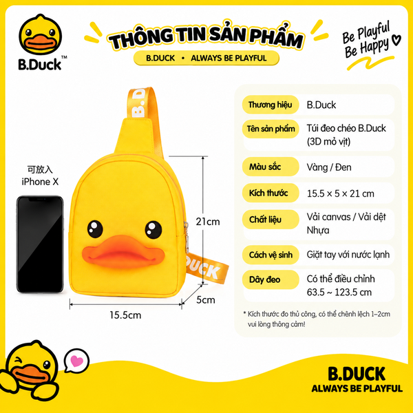 Túi Đeo Chéo B.Duck 3D Mỏ Vịt Dễ Thương – Túi Đeo Ngực Mini Nhẹ, Dây Đeo Điều Chỉnh, Đựng Điện Thoại