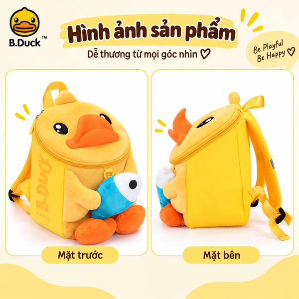 Balo Trẻ Em B.Duck Vịt Vàng 3D Lông Mềm Siêu Cute – Balo Mầm Non Cho Bé, Túi Đeo Vai Hoạt Hình Dễ Thương