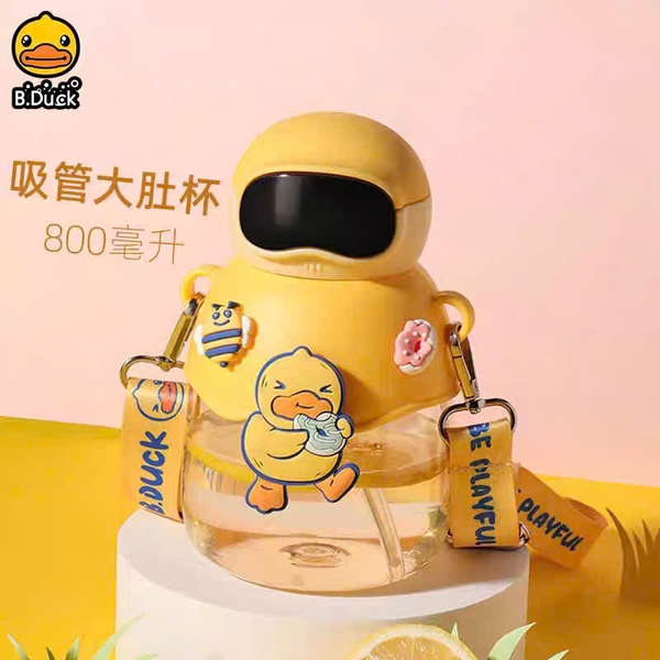 Bình Nước B.Duck Vịt Vàng 800ml Có Ống Hút – Bình Nước Trẻ Em Dễ Thương Có Dây Đeo, Chống Rò Rỉ