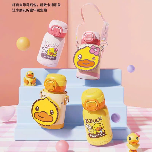 Bình Giữ Nhiệt B.Duck 460ml Cho Bé – Inox 316 Cao Cấp, 2 Kiểu Uống, Kèm Túi Đeo Dễ Thương