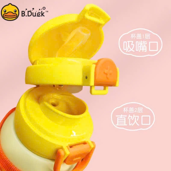 Bình Giữ Nhiệt B.Duck 500ml Cho Bé – Bình Nước 2 Kiểu Uống Có Ống Hút, Inox 316, Kèm Túi Đeo Dễ Thương