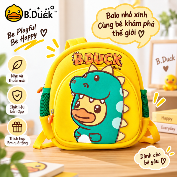 Balo B.Duck Vịt Vàng Khủng Long Cho Bé 1-4 Tuổi, Balo Chống Đi Lạc Có Dây Dắt, Balo Mẫu Giáo Nhẹ Cho Bé Trai Bé Gái