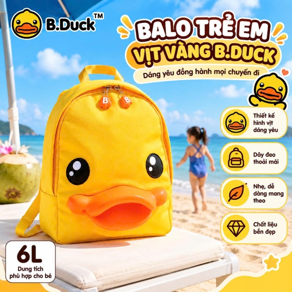 Balo Vịt Vàng B.Duck 3D Cho Bé – Ba Lô Hình Vịt Dễ Thương Chống Nước Nhẹ Êm Cho Bé Đi Học Đi Chơi