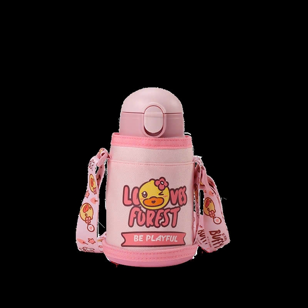 Bình Nước Giữ Nhiệt B.Duck 500ml Inox 316L Cho Bé – Có Ống Hút & Dây Đeo, Giữ Nhiệt Lạnh Nóng
