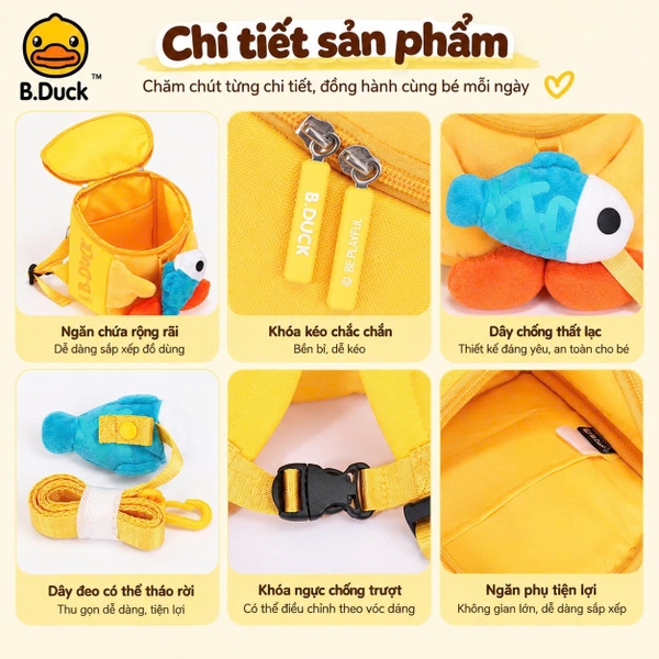 Balo Trẻ Em B.Duck Vịt Vàng 3D Lông Mềm Siêu Cute – Balo Mầm Non Cho Bé, Túi Đeo Vai Hoạt Hình Dễ Thương
