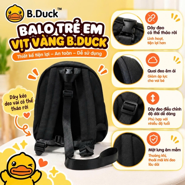 Balo Trẻ Em B.Duck Vịt Vàng Kèm Thú Bông 3D, Có Dây Dắt Chống Thất Lạc, Balo Cho Bé Trai Bé Gái 1–5 Tuổi