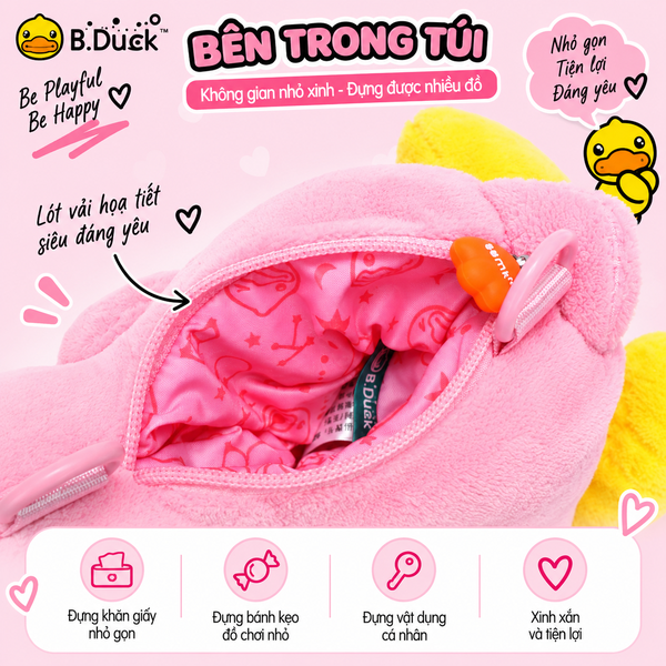 Túi Đeo Chéo B.Duck Cho Bé Hình Vịt Bông 3D – Túi Mini Trẻ Em Cute, Dây Đeo Điều Chỉnh, Bé Trai Bé Gái