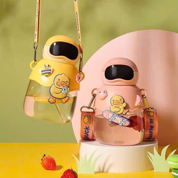 Bình Nước B.Duck Vịt Vàng 800ml Có Ống Hút – Bình Nước Trẻ Em Dễ Thương Có Dây Đeo, Chống Rò Rỉ