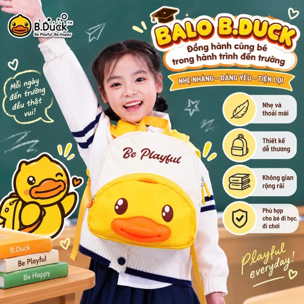 Balo B.Duck Vịt Vàng 3D Cho Bé 2-7 Tuổi, Balo Đi Học Mẫu Giáo Tiểu Học Nhẹ Êm, Chống Gù, Ngăn Rộng Dễ Thương