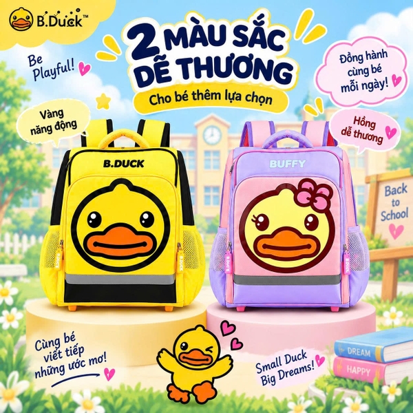 Balo B.Duck Vịt Vàng Trẻ Em Lớp 1-3, Balo Học Sinh Chống Gù, Trợ Lực Cột Sống, Siêu Nhẹ