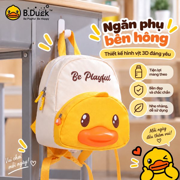 Balo B.Duck Vịt Vàng 3D Cho Bé 2-7 Tuổi, Balo Đi Học Mẫu Giáo Tiểu Học Nhẹ Êm, Chống Gù, Ngăn Rộng Dễ Thương