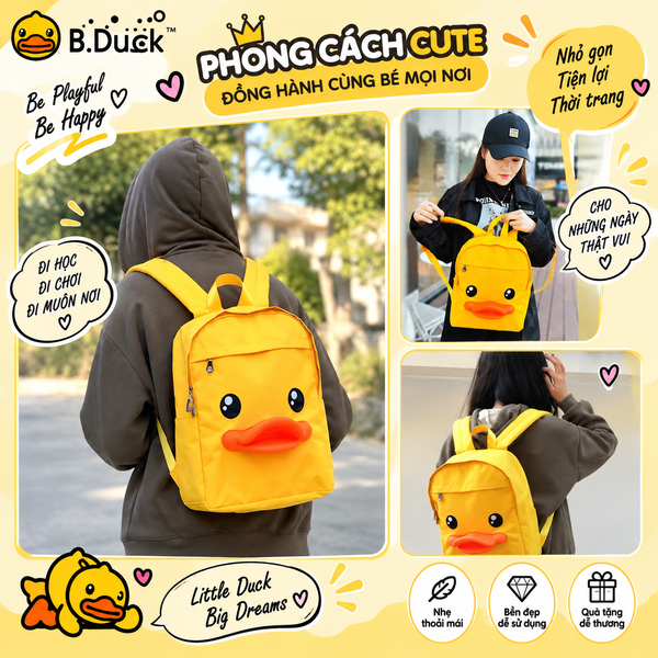 Balo B.Duck Mỏ Vịt 3D Size Lớn 37cm, Balo Nữ Đựng Laptop Sách Vở A4 Đi Học Đi Làm Du Lịch