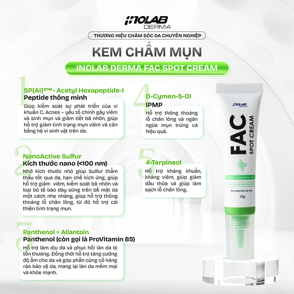 Kem chấm mụn Inolab Derma FAC Spot Cream 10g