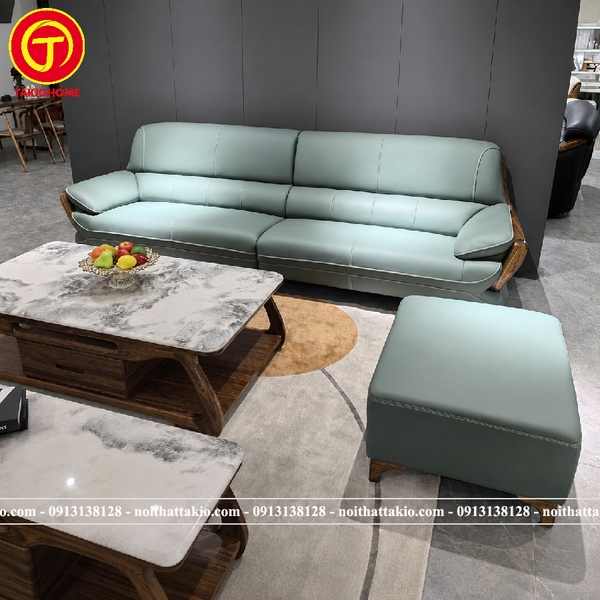 Sofa Băng Da Bò Thật Gỗ Mun W339