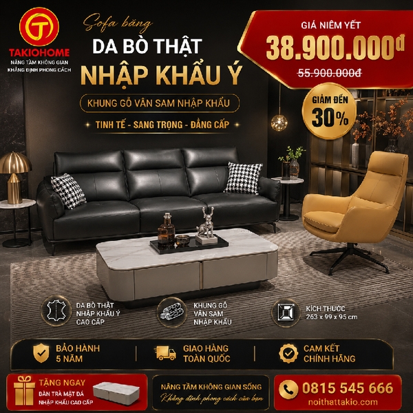 Sofa băng da bò thật H001