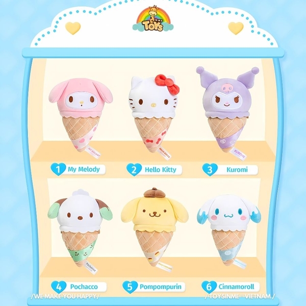 ĐỒ CHƠI TÚI MÙ MÓC KHÓA SANRIO CHARACTERS ICE CREAM CONE SERIES