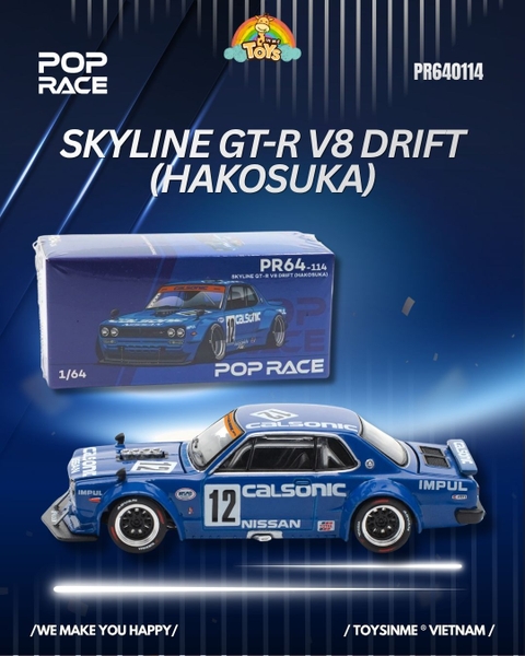 XE MÔ HÌNH POPRACE 1:64- SKYLINE GT-R V8 DRIFT (HAKOSUKA)- PR640114