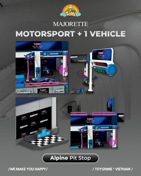 ĐỒ CHƠI XE MÔ HÌNH MAJORETTE MOTORSPORT ALPINE PIT STOP + 1 VEHICLE