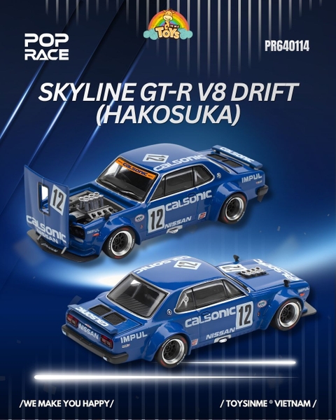 XE MÔ HÌNH POPRACE 1:64- SKYLINE GT-R V8 DRIFT (HAKOSUKA)- PR640114