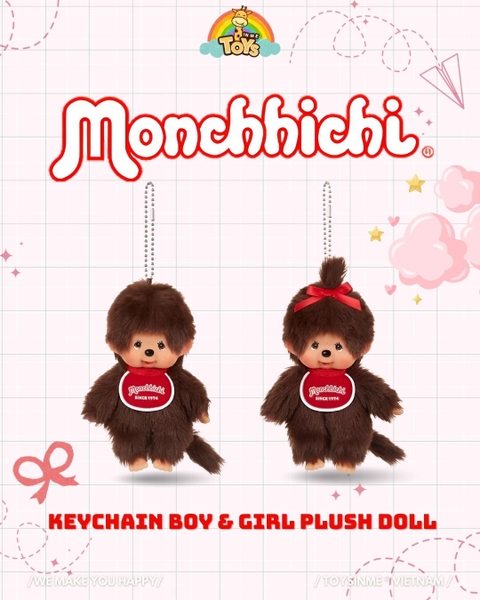 MÓC KHÓA MÔ HÌNH ĐỘNG VẬT MONCHHICHI KEYCHAIN BOY & GIRL PLUSH DOLL 15CM