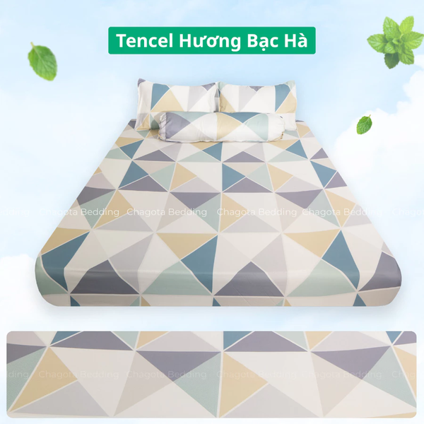 Bộ Ga Gối Chun Ice Mint BH36 Hương Bạc Hà Đặc Trưng, Kháng Khuẩn Nhiều Họa Tiết 1m4