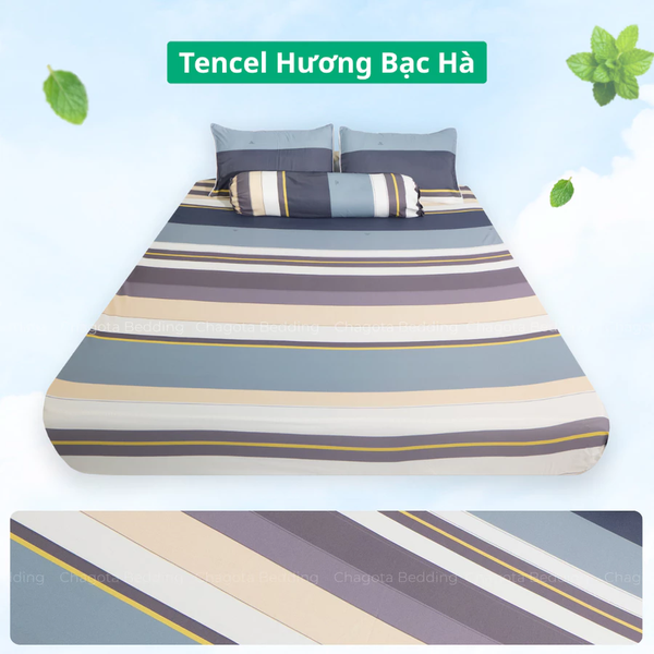 Bộ Ga Gối Chun Ice Mint BH37 Hương Bạc Hà Đặc Trưng, Kháng Khuẩn Nhiều Họa Tiết 1m4