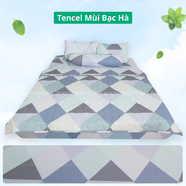 Bộ Chăn Ga Gối Ice Mint BH38 Hương Bạc Hà Đặc Trưng, Kháng Khuẩn Nhiều Họa Tiết 2m