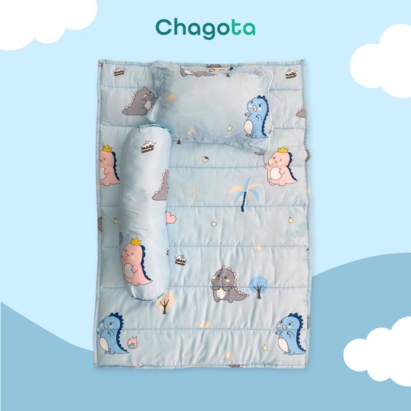 Bộ Nệm Trẻ Em Chagota Thế Giới Khủng Long 5 Món Rayon Microfiber Kháng Khuẩn 75x115cm