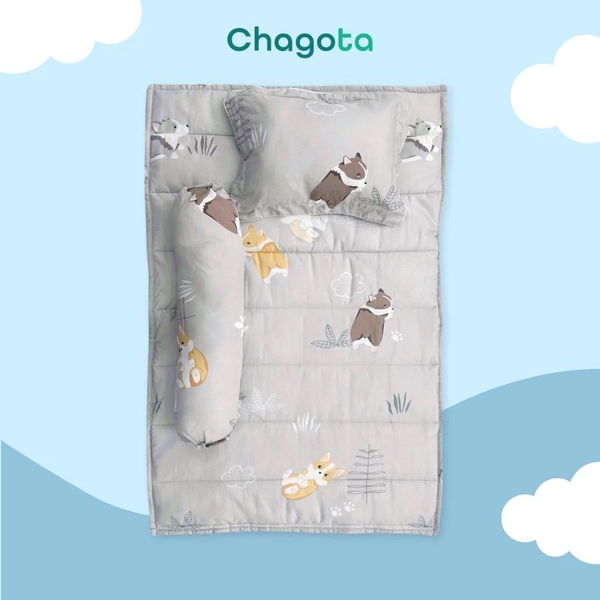 Bộ Nệm Trẻ Em Chagota Corgi 5 Món Rayon Microfiber Kháng Khuẩn 75x115cm