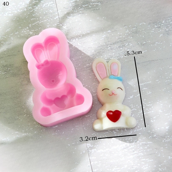 Khuôn Silicon - Động Vật - Con Thỏ Tim 5.3cm