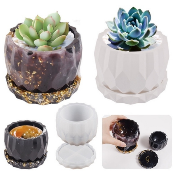 Khuôn Silicon - Chậu Cây - Đa Giác 9.7cm Kèm Đế