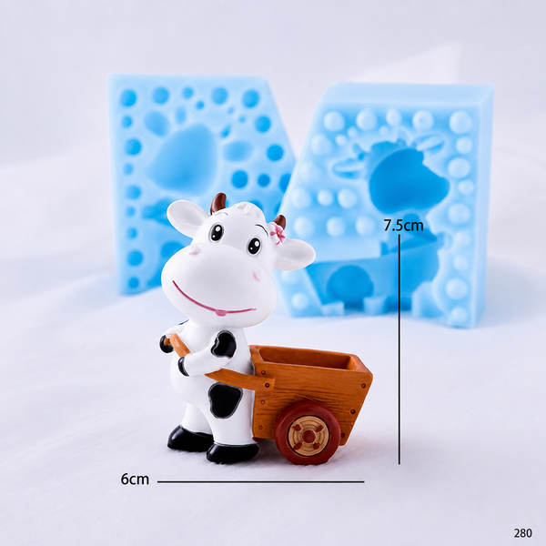 Khuôn Silicon - Động Vật - Bò Sữa Kéo Xe 2 Mảnh