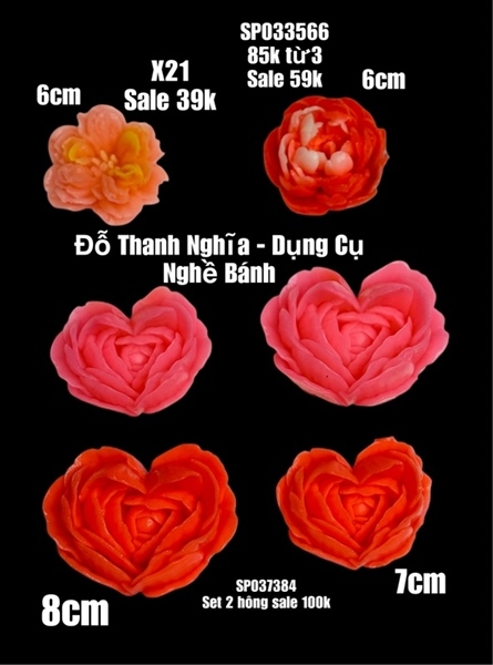 Khuôn Silicon - Hoa Hồng Trái Tim 7.5cm