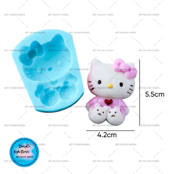 Khuôn Silicon - Mèo Kitty - Tim 5.5cm
