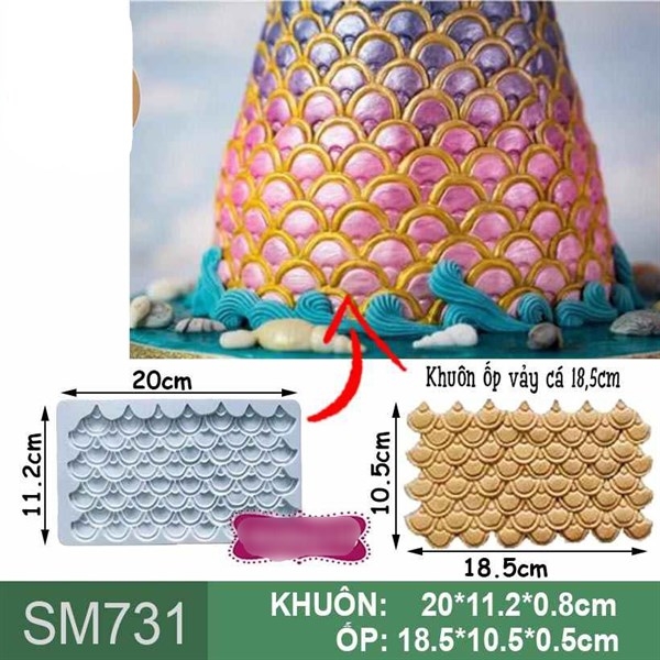 Khuôn Silicon - Viền Mảng Họa Tiết - Vảy Cá Sóng 18.5x10.5cm