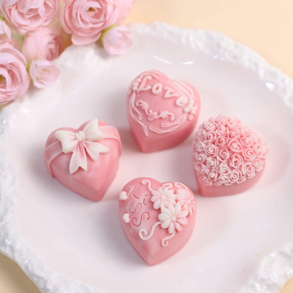 Khuôn Silicon - Trái Tim Kiểu - Set 4 Tim Love Hoa