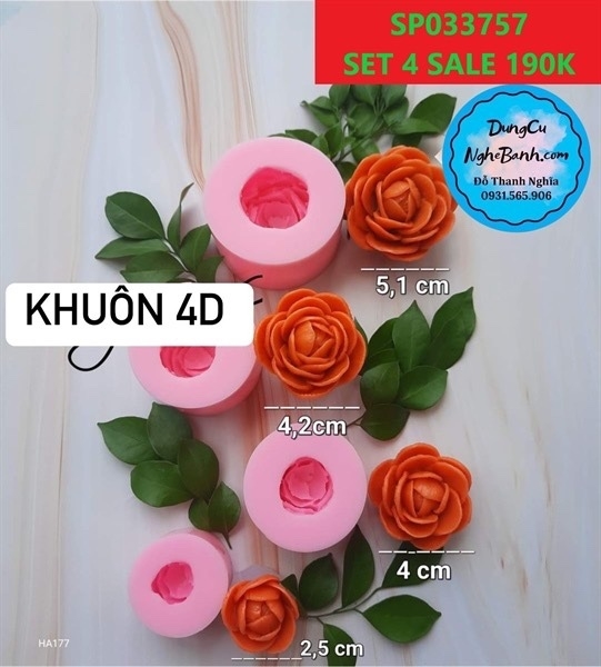 Khuôn Silicon - Hoa Hồng Lai - Hồng Trà V79 - 3cm