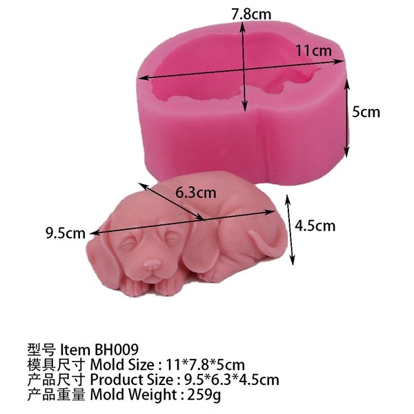 Khuôn Silicon - Động Vật - Chó Tai Dài Nằm Ngủ - 9cm