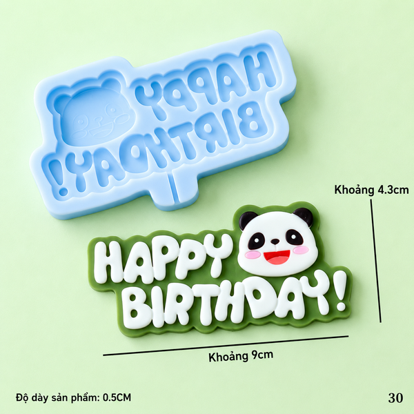 Khuôn Silicon - Chữ Happy - Mặt Gấu Trúc